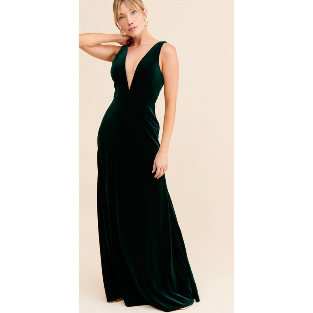 BHLDN Jenny Yoo Logan Velvet Emerald Green Maxi Dress Autumn Wedding Guest S NWT